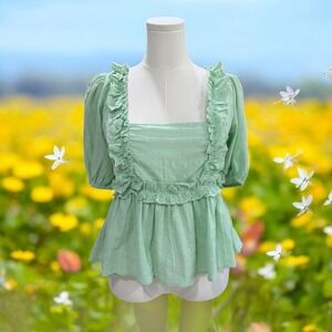Umgee Mint Peplum Top Womens SZ M Cottagecore Ruffle Fairycore Soft Girl Spring